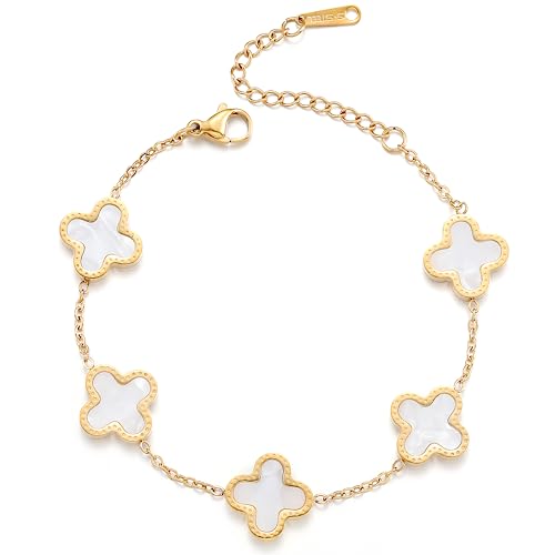 TICVRSS 18K Gold Plated Clover Bracelet for Women White Flower Bracelet Lucky Four Leaf Bracelets Necklace Jewelry Gifts Trendy for Women Girls