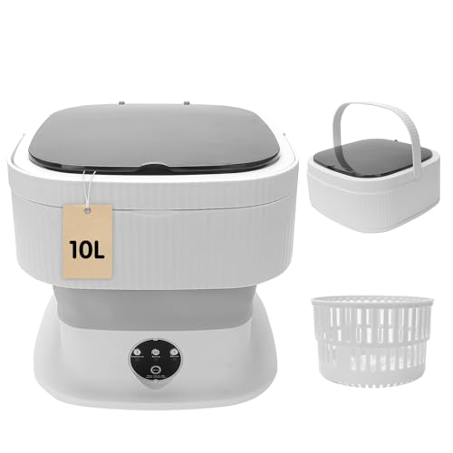 Portable Travel Washing Machine, 10L Portable Mini Washer Machine, Foldable Underwear Washing Machine with Spin Dryer, Small Portable Washer and Dryer Combo for Apartments, Camping, Travel.(Grey)