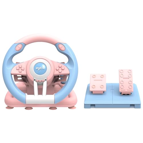 PXN V3 PRO Gaming Racing Wheel and Pedal, Paddles and Shifters, Vibration Feedback, 180-Degree Steering Wheel for Switch, PC, Xbox One, Xbox Series X/S, PS3, PS4 (Pink)