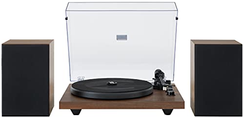 Crosley C62C Turntable HiFi System Record Player with Speakers, Adjustable Tonearm, Moving Magnet Cartridge, Bluetooth Receiver, 40W Per Channel, and Anti-Skate, Walnut