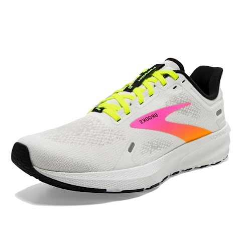 Brooks Men’s Launch 9 Neutral Running Shoe - White/Pink/Nightlife - 10 Medium