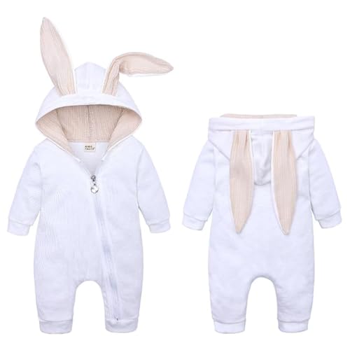 QIAONIUNIU My First Easter Outfit, Baby Girl or Boy Bunny Costume, Infants Rabbit Cosplay Romper, Color White 3-6 Months
