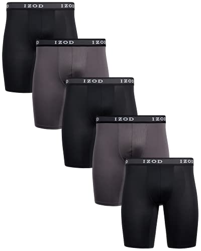 Izod Men's 5 Pack Performance Cycle Boxer Brief, Black/Smoked Pearl/Black/Smoked Pearl/Black, XL