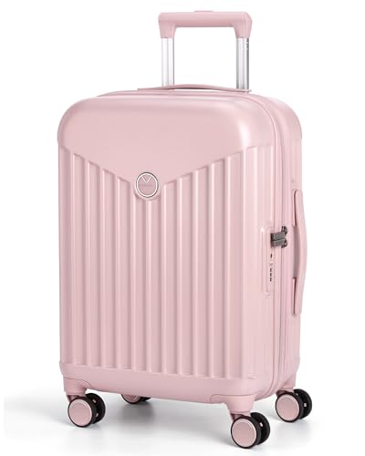 BAGSMART Hardside Expandable Luggage With Spinner Wheels, PC Lightweight Carry-On Luggage Airline Approved With TSA Lock, Durable Women Travel Suitcase Carry On 20 Inch, Pink