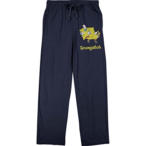 Spongebob Squarepants Mocking Spongebob Meme Men's Navy Sleep Pajama Pants-Large