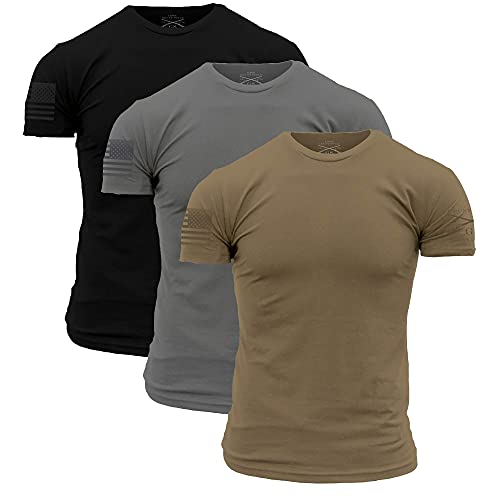 Grunt Style Ghost Basic Crew 2.0 Men's T-Shirt (3-Pack: Heavy Metal/Tan499/Black, Medium)