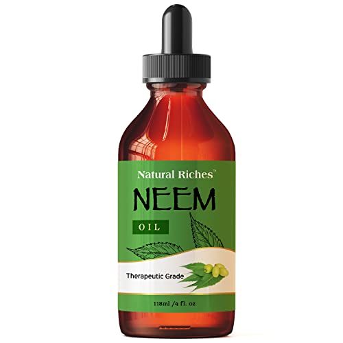 Natural Riches Neem Oil for Skin Care Cold Pressed, 100% Pure. Great for Hair Care, Skin, Nails, Acne Anti-Aging Moisturizer - You can also use it on plants. 4 fl. oz.