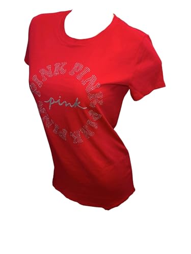 Victoria's Secret Pink Shine Rhinestone Knit Short Sleeve Perfect Tee/T-Shirt Size X-Small Color Red New