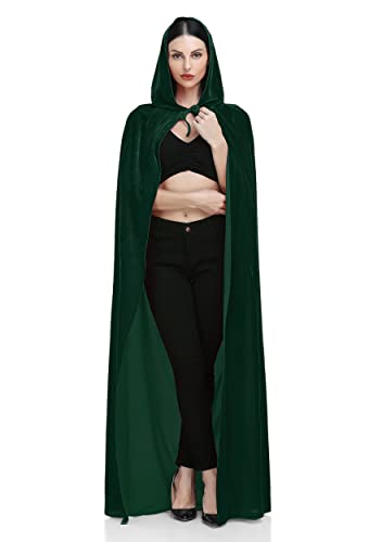 Ammiko Velvet Cape Unisex Cloak with Hood Halloween Costume Hooded Cloak Adult Vampire Witch Cape Women Men Green 130cm