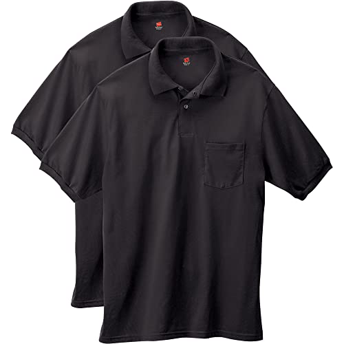 Hanes mens Short-sleeve Jersey Pocket (Pack of 2) polo shirts, Black, X-Large US