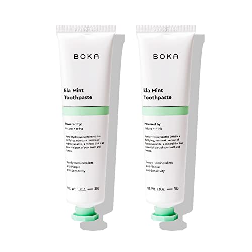 Boka Fluoride Free Travel Size Toothpaste - Nano Hydroxyapatite, Remineralizing, Sensitive Teeth, Whitening - Dentist Recommended for Adult, Kids - Ela Mint Natural Flavor, 1.3oz 2Pk - US Manufactured