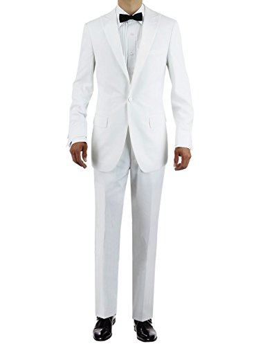 GN GIORGIO NAPOLI Men's Tuxedo Suit One Button Peak Lapel Jacket Adjustable Pant (46 Long US / 56L EU/W 40', White)