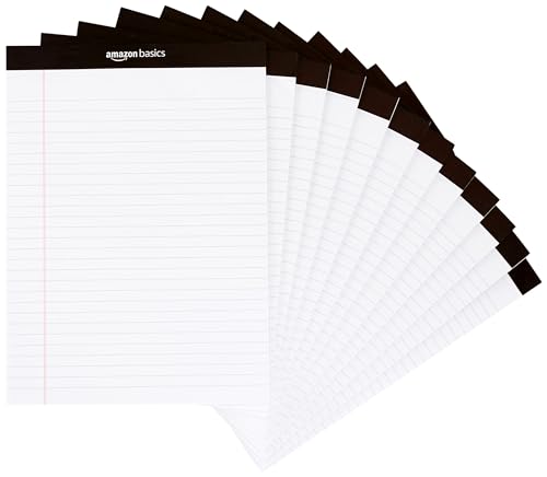 Amazon Basics Wide Ruled Lined Writing Note Pad, 8.5 inch x 11.75 inch, White, 12 Count ( 12 Pack of 50 )