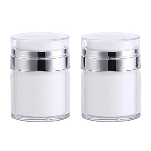 FRCOLOR Airless Pump Jars 2pcs 50ML Empty Airless Pump Bottles Refillable Vacuum Press Face Cream Jars Lotion Foundation Cosmetic Container Lotion Box for Makeup Lotion Cream