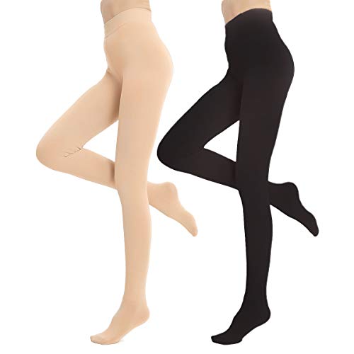 Blostirno Women's Fleece Lined Tights Thermal Pantyhose Leggings(Skin&Black Footed 2-Pack M/L)