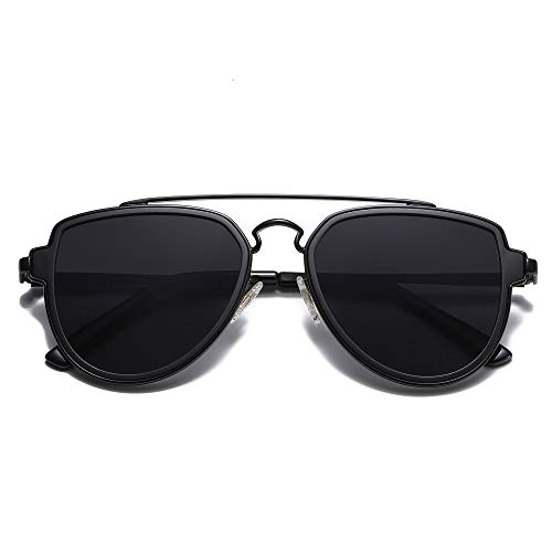 SOJOS Retro Polarized Double Bridge Sunglasses for Men Women Mirrored Lens SJ1051 with Black Frame/Grey Lens