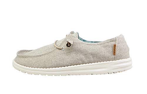 Hey Dude Women's Wendy Chambray Woven Tan Size 9 | Women’s Shoes | Women’s Lace Up Loafers | Comfortable & Light-Weight