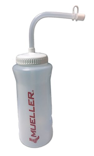 Mueller 32oz Red Logo Clear Squeeze Bottle with Straw and Cap