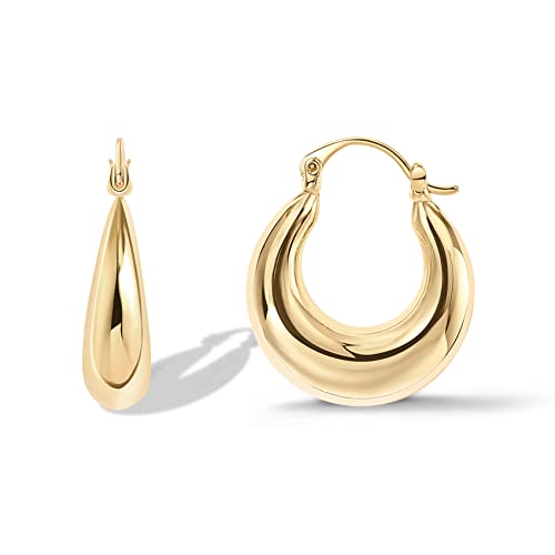 PAVOI 14K Gold Plated Sterling Silver Post Chunky Hoops | Thick Lightweight Gold Hoop Earrings for Women (Yellow Gold, 17mm)