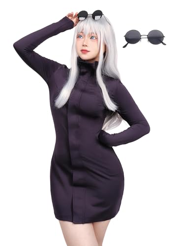 C-ZOFEK Women's US Size Anime Cosplay Costume Purple Dress with Glasses for Halloween (X-Small)