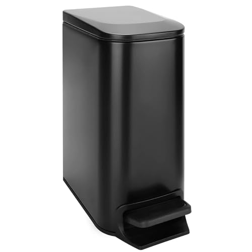 TIPGO Slim Bathroom Trash Can with Lid Soft Close, 6 Liter / 1.6 Gallon Stainless Steel Garbage with Removable Inner Bucket, Small Trash Bins for Bedroom, Office (Matte Black)