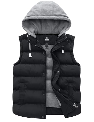 wantdo Women's Plus Size Water-Resistant Winter Vest Causal Fall Puffer Jacket Padded Outerwear with Hood Black 5X