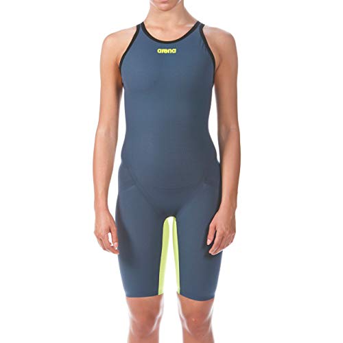 arena Women's Powerskin Carbon Flex Vx Fbsl Open Back Racing Swimsuit, Navy Grey/Fluorescent Yellow, 30