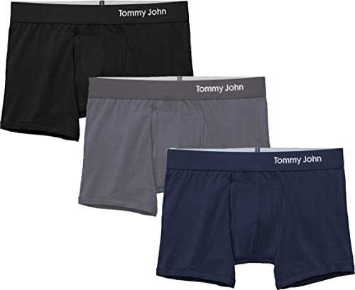 Tommy John Men’s Trunk 4' Underwear - Cool Cotton Boxers with Supportive Contour Pouch - Cool, Dry Pima Cotton Blend (Large, Black/Iron Grey/Navy)