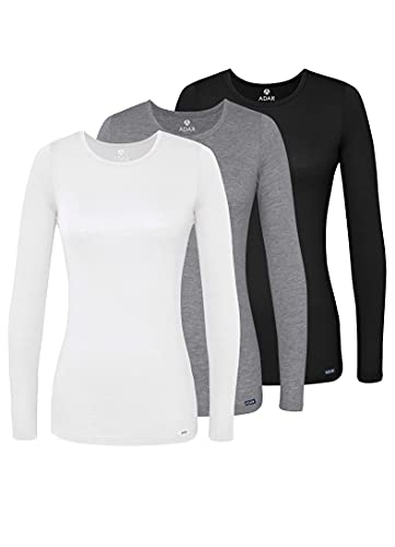 Adar Uniforms Underscrubs for Women 3 Pack, Long Sleeve Underscrub Comfort Tee, 2903, Black/Dark Marl Gray/White, S