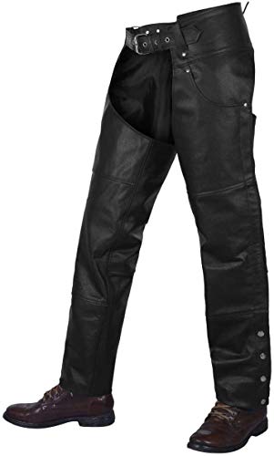 Alpha Cycle Vintage Black Cowboy Chaps - Leather Motorcycle Riding Pants for Men and Women - Motorcycle Overpants Mens - Adjustable and Protective Motorcycle Pants - Waist 40'' - Black