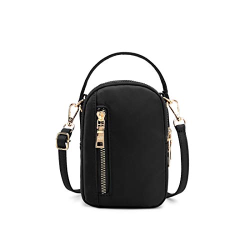Small Women Travel Crossbody Bag Cell Phone Purse Pouch Handbags Waist Wallet Bag with 3 Zipper Pockets (Black)