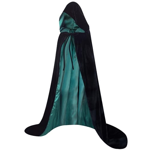 Charm&Cstay Black and Green Cloak with Hood for Men Women, Medieval Hooded Cloak for Halloween Cosplay(Large)