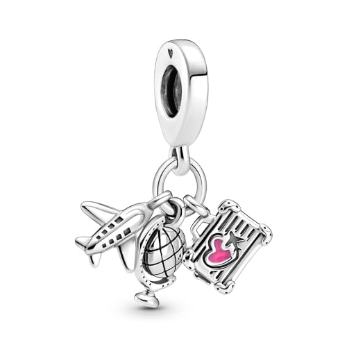 Pandora Airplane, Globe & Suitcase Triple Dangle Charm Bracelet Charm Moments Bracelets - Stunning Women's Jewelry - Gift for Women - Made with Sterling Silver & Enamel, No Gift Box