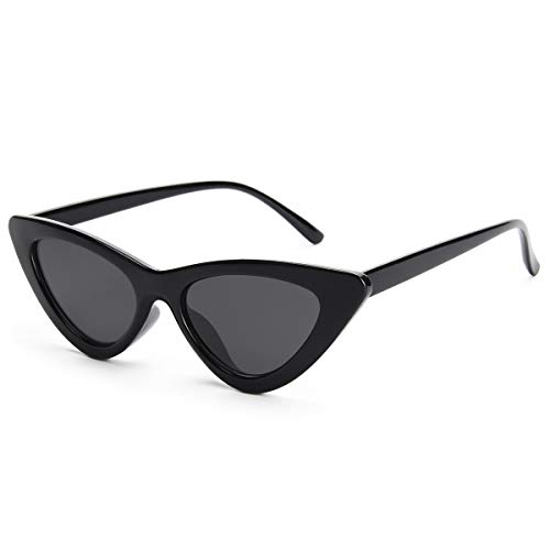 livho Retro Vintage Narrow Cat Eye Sunglasses for Women Clout Goggles Plastic Frame (Black Grey)