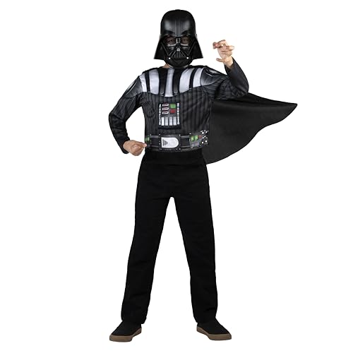 STAR WARS Darth Vader Official Youth Muscle Chest Box Set - Padded Costume Top and Cape with Plastic Mask, Multi, Small