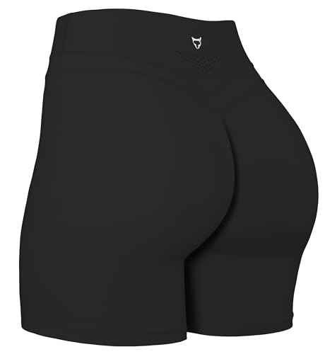 TomTiger Yoga Shorts for Women Tummy Control High Waist Biker Shorts Exercise Workout Butt Lifting Tights Women's Short Pants (Black, XL)