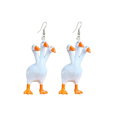 Funny Cute Goose Drop Earrings Novelty Quirky Lovely Animals Dangle Earrings Farm Pet Jewelry for Women Girls-three head