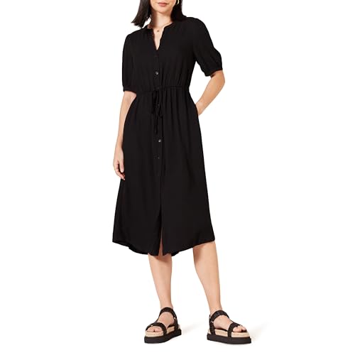Amazon Essentials Women's Relaxed Fit Half-Sleeve Waisted Midi A-Line Dress, Black, Small