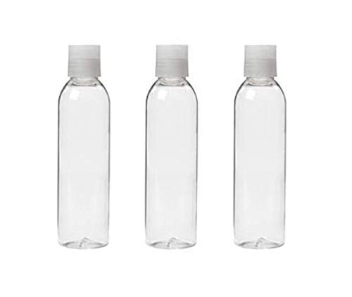6 Oz Clear Dispensing Bottles with Natural Flip Up Disc Caps, 180ml EMPTY Plastic SQUEEZE BOTTLE for Gel, Lotion, Shampoo by Grand Parfums (Pack of 3)