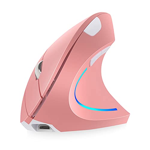 Vertical Mouse, Right Handed 2.4GHz Wireless Ergonomic Rechargeable Vertical Mouse with 4 Adjustable DPI 800/1200/1600/2400, 6 Buttons,Compatible with PC, Desktop,Mac (Pink)…