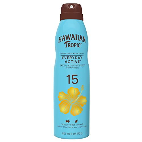 Hawaiian Tropic Everyday Active Clear Spray Sunscreen SPF 15, 6oz | Hawaiian Tropic Sunscreen SPF 15, Sunblock, Oxybenzone Free Sunscreen, Spray On Sunscreen, Body Sunscreen Spray, 6oz