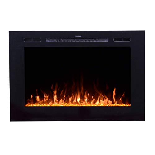Touchstone Smart Electric Fireplace-The Forte 40 Inch Recessed Mounted-30 Realistic Ember Color/Flame Options-1500W Heater w/Thermostat-Black-Log & Crystal Hearth Options-Alexa/WiFi Enabled
