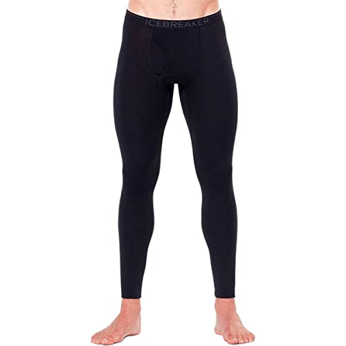 Icebreaker Merino Men's 200 Oasis Cold Weather Leggings With Fly, Wool Base Layer Thermal Pants, Black, Large