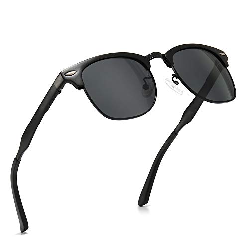 SUNGAIT Classic Half Frame Retro Sunglasses with Polarized Lens (Black Frame Gray Lens)