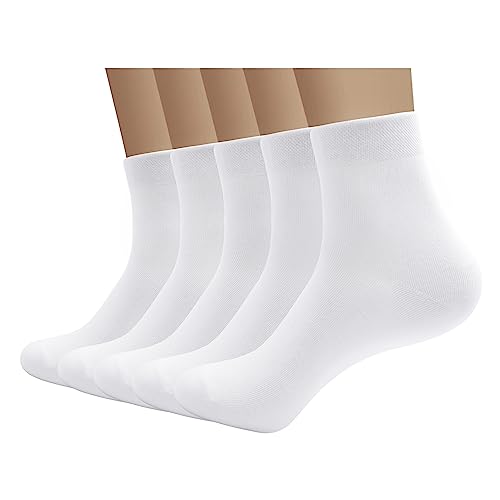 SERISIMPLE Viscose Bamboo Men sock Breathable Sock Quarter Thin Ankle High Sock Comfort Cool soft Sock 5 Pairs (Large, White)