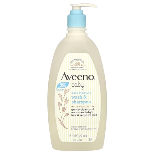 Aveeno Baby Daily Moisture Gentle Body Wash & Shampoo with Oat Extract, 2-in-1 Baby Bath Wash & Hair Shampoo, Tear- & Paraben-Free for Hair & Sensitive Skin, Lightly Scented, 18 fl. oz