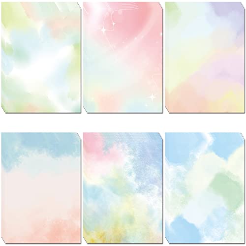 Watercolor Styles Aesthetic Stationery Paper, 8.5 x 11 In, 60 Sheets, Double Sided, Colorful Pretty Decorative Scrapbook / Writing Paper, Printer Friendly for Invitations