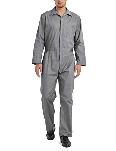 TopTie Men's Long Sleeve Coverall, Gray Coverall Snap and Zip-Front Coverall Lightweight Coverall
