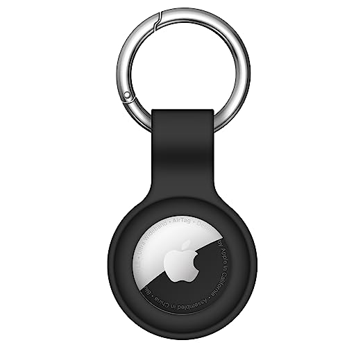 Linsaner Compatible with AirTag Case Keychain Air Tag Holder Silicone AirTags Key Ring Cases Tags Chain Apple AirTag GPS Item Finders Accessories，Black