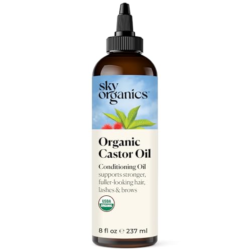 Sky Organics - 8 oz Organic Castor Oil | 100% Pure Cold Pressed Castor Hair Oil for Scalp, Lashes, Brows | Natural Conditioner |Omega Fatty Acids |Vegan Hair Care | 8oz